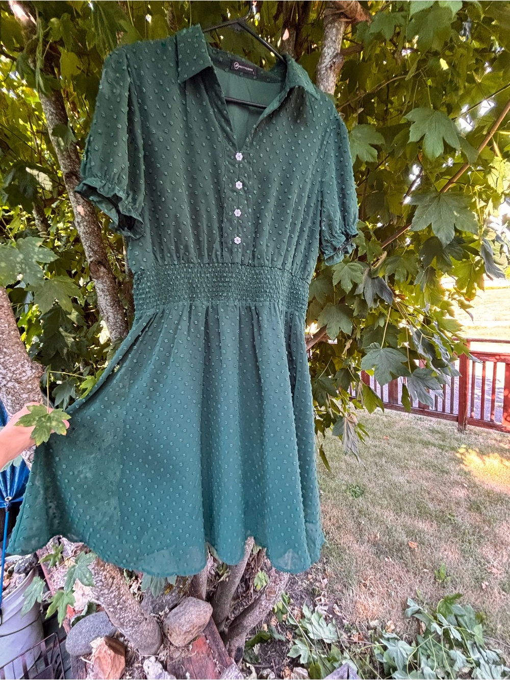 Classic Green Swiss Dot Shirtwaist Dress Size L - Picture 5 of 7